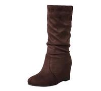 Generisch Stivali sopra il ginocchio da donna Shark Boots alla moda, di media lunghezza, stile retrò, tinta unita, con fodera interna, marrone, 37 EU
