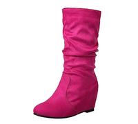 Generisch Stivali sopra il ginocchio da donna Shark Boots alla moda, di media lunghezza, stile retrò, tinta unita, con fodera interna, rosa intenso, 42 EU