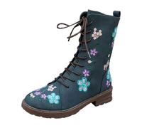 Generisch Stivali stringati da donna, da equitazione, piatti, per il tempo libero, stile retrò, per cavaliere, tinta unita, per il tempo libero, Blu, 37 EU