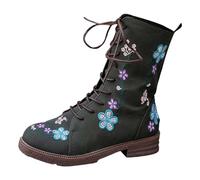 Generisch Stivali stringati da donna, da equitazione, piatti, per il tempo libero, stile retrò, per cavaliere, tinta unita, per il tempo libero, Verde scuro, 39 EU