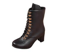 Generisch Stivali vintage vittoriani da donna 70s con lacci Stivali a gambo corto stivaletti con tacco medio a cono stivali da costume con cerniera scarpe da donna comode scarpe alla moda, Nero , 36.5