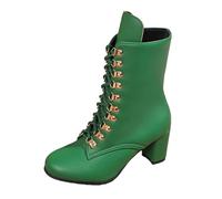 Generisch Stivali vintage vittoriani da donna 70s con lacci Stivali a gambo corto stivaletti con tacco medio a cono stivali da costume con cerniera scarpe da donna comode scarpe alla moda, verde, 37.5