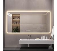 Generisch Store Six - Specchio da bagno a LED, 120 x 60 cm, infrangibile, anti-appannamento, doppia illuminazione posteriore e anteriore a LED, dimmerabile con 3 modalità di colore, indicatore di