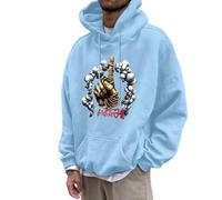 Generisch Streetwear Felpa con cappuccio da uomo con morbido tessuto misto, tasca frontale regolabile, pratica coulisse ideale per la moda, Azzurro, XL