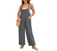 Generisch Summer Jumpsuit Women's Wide Leg Dungarees Long Sleeveless Overalls Summer Straps Playsuit Romper One-Piece Romper Retro Bootcut Suit, smoke grey, S