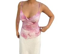 Generisch Summer Tops - Canottiera da donna in rete floreale, con stampa floreale e spalline sottili, senza maniche, Y2K, adatta per estate, adolescenti, ragazze, slim fit, senza pancia, abbigliamento