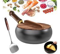 Generisch Suntuup Japanese Iron Pan with Wood Lid, 9.45 inch Uncoated Iron Pan, Hand Forged Non-stick Frying Pan, Round Bottom Wok for Gas Stove (28)