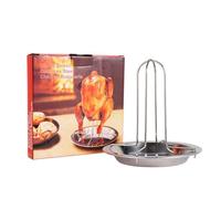 Generisch Supporto per barbecue per lattine di birra, pollo in acciaio , griglia portatile con vaschetta di raccolta, per giardino, campeggio, feste