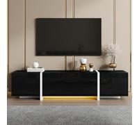 Generisch Supporto TV con striscia LED, mobiletto basso, armadio nera lucida con gambe bianche a contrasto e porte e cassetti eleganti, 170 * 30 * 39 cm,Nero