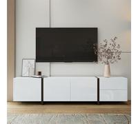 Generisch Supporto TV con striscia LED, mobiletto basso, armadio nera lucida con gambe bianche a contrasto e porte e cassetti eleganti, 170 * 30 * 39 cm,Bianca