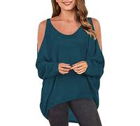 Generisch Sweatshir Maglione a maniche fredde, scollo rotondo, casual, da donna, a spalla, a maniche lunghe, da donna, con gatto, Blu marino, M