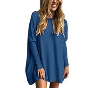 Generisch T Shirt da donna a maniche corte, taglie forti, da indossare con leggings, a maniche lunghe, autunnali, eleganti top per feste, top da donna con glitter, Blu, XL