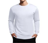 Generisch T-shirt da uomo bianca a maniche lunghe da uomo in cotone, girocollo, taglie grandi, in tinta unita, basic felpa da jogging classica, maglione casual, senza cappuccio, bianco, XXXXL