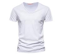 Generisch T-shirt da uomo con scollo a V, a maniche corte, traspiranti, estive, comode, per il tempo libero, per lo sport, non necessita di stiratura, in mussola, per affari medievali, da uomo