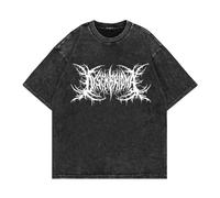 Generisch T-Shirt Uomo Street Retro Washed T-Shirt Retro Stampato T-Shir Oversized Short Sleeve Tee Shirt Japan Harajuku Pastel Goth Tshirts y2k Punk Gothic, Nero , M