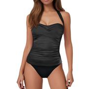 Generisch Tankini da donna con allacciatura al collo, costume da bagno in due pezzi, con triangolo, per il controllo della pancia, con scollo alto, bikini alla moda, per vacanze in spiaggia, visite in