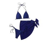 Generisch Tankini da donna, set da tre pezzi, con top a triangolo, design elegante, per una perfetta vacanza in spiaggia, Blu, L