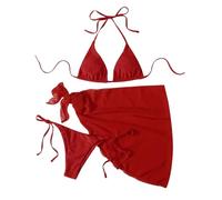 Generisch Tankini da donna, set da tre pezzi, con top a triangolo, design elegante, per una perfetta vacanza in spiaggia, Colore: rosso, M