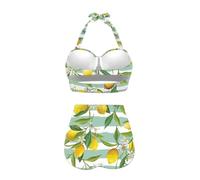 Generisch Tankini in due pezzi con vita alta, scollo a collo, dettagli pieghevoli, alla moda, da donna, comodo, ideale per le giornate di sole in spiaggia o in piscina, Azzurro, L