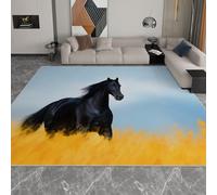 Generisch Tappeto a pelo corto, con animali di campagna erbosa, colore nero, 140 x 200 cm, lavabile, morbida lana sintetica, antiscivolo, per camera da letto, sala da pranzo, facile da pulire