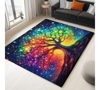 Generisch Tappeto a pelo corto, in morbida lana sintetica, antiscivolo, lavabile, per soggiorno, camera da letto, fantasia, piante della vita, per ingresso, studio, colorato, 120 x 170 cm