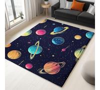 Generisch Tappeto da soggiorno lavabile a pelo corto, morbido e antiscivolo, per camera da letto, sala da pranzo, corridoio, morbido e durevole, fantasia universo pianeta, blu scuro, 80 x 150 cm