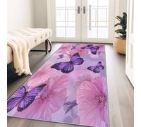 Generisch Tappeto passatoia per corridoio, antiscivolo, 60 x 150 cm, viola, rosa, lavabile, con animali, piante e fiori, con graziosi cartoni animati, per la cameretta dei bambini