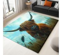 Generisch Tappeto per soggiorno, lavabile, a pelo corto, morbido e antiscivolo, per camera da letto, sala da pranzo, corridoio, stile campo, prato, animale di montagna, colore azzurro 60 x 90 cm