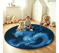 Generisch Tappeto rotondo Fantasy, antiscivolo, lavabile, per camera da letto, gioco mitologico, drago di ghiaccio, facile da pulire, a pelo corto, per soggiorno, cameretta dei bambini, ufficio, 200