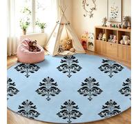 Generisch Tappeto rotondo per camera da letto, 150 cm, stile barocco, blu, morbido, senza pelucchi, per camera dei bambini, sala giochi, antiscivolo e lavabile, pratico tappeto, motivo damascato Totem