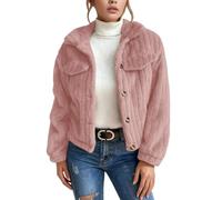 Generisch Teddy, giacca corta da donna, in pile, invernale, senza cappuccio, con calda imbottitura, in morbido pile, da donna, con collo in pelliccia, con colletto alto, O rosa., S