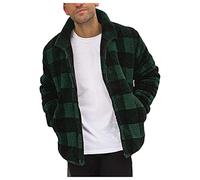 Generisch Teddy, giacca di peluche da uomo, senza cappuccio, morbida giacca da uomo con colletto alto, in tinta unita, giacca termica morbida, verde, L