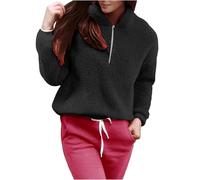 Generisch Teddy - Giacca in pile da donna, oversize, da donna, larga, con cappuccio, comoda Sprotshit a maniche lunghe, con tasche, Nero , XL