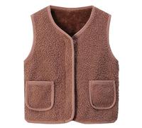 Generisch Teddy, gilet in pile per bambini, ragazzi e ragazze, senza maniche, con scollo a V, giacca in pile Teddy, giacca invernale per le mezze stagioni, cachi, 120