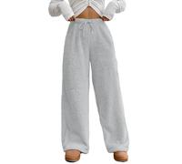 Generisch Teddy, pantaloni da donna, soffici, a vita alta, in pile, a gamba larga, in tinta unita, con coulisse, per il tempo libero, grigio chiaro, M