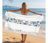 Generisch Telo Mare Grande Stella Di Mare Bianca Blu Microfibra Telo Mare Antisabbia Leggero Compatto Asciugatura Rapida Assorbente Per Piscina Bagno Lavabile Fino
