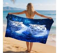 Generisch Telo Mare Microfibra 200X100 Tigre Bianca Blu Asciugatura Rapida Telo da Spiaggia Sabbia Per Donna Uomo Viaggi Vacanze Nuoto Campeggio