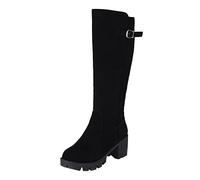 Generisch Tempo libero stivali al ginocchio cerniera stivali alti con tacchi spessi scarpe casual esercito, Nero , 37 EU