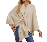Generisch Tenda in lino Soft Open Front Poncho Sweater For Spring Fall Winter Pantaloni larghi da donna, beige., Taglia unica