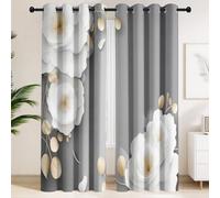 Generisch Tende moderne, oscuranti con occhielli, motivo floreale sobrio ed elegante, termiche, per soggiorno, camera da letto, set da 2 pezzi, 280 x 140 cm (altezza x larghezza), colore grigio
