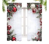 Generisch Tende natalizie per camera da letto | Coperture per finestre in 2 pezzi con stampa di palline di Natale - Stampa 2D piatta con fiocchi di neve e motivo di rami di abete per soggiorno