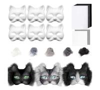 Generisch Therian Mask Set fai da te, maschera Therian in carta con pelliccia sintetica, rete per gli occhi e panno in feltro, maschera vuota per gatti per il fai da te per Halloween, maschera