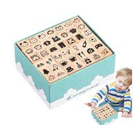 Generisch Timbri in legno - Set con 42 set di timbri fai da te per bambini, timbri con set "Handmade with Love" | Giocattoli per timbri geometrici per pianificatori, creazione di biglietti, carta