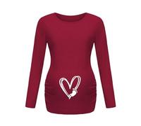 Generisch Titolo del prodotto per la categoria di camicetta premaman - Elegante camicia premaman con stampa casual sull'orlo, maniche lunghe, girocollo, adatta per l'allattamento, elegante top basic