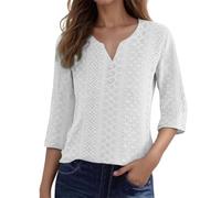 Generisch Top alla moda con maniche a tre quarti da donna, elegante camicetta in tessuto tessuto, comoda per tutti i giorni, vestibilità elegante, versatile e per il tempo libero, bianco, XL