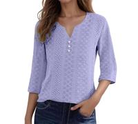 Generisch Top alla moda con maniche a tre quarti da donna, elegante camicetta in tessuto tessuto, comoda per tutti i giorni, vestibilità elegante, versatile e per il tempo libero, Viola chiaro, M