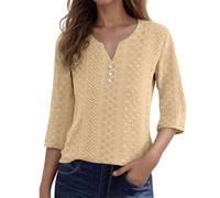 Generisch Top alla moda con maniche a tre quarti da donna, elegante camicetta in tessuto tessuto, comoda per tutti i giorni, vestibilità elegante, versatile e per il tempo libero, beige., S