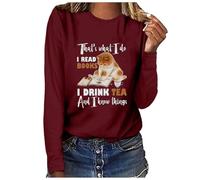 Generisch Top alla moda da donna con scollo a O, maniche con stampa a maniche lunghe, per l'uso quotidiano, Colore: rosso, S