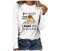 Generisch Top alla moda da donna con scollo a O, maniche con stampa a maniche lunghe, per l'uso quotidiano, bianco, S