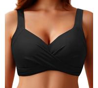 Generisch Top bikini da donna con ferretto, grande seno push-up, reggiseno imbottito, effetto avvolgente incrociato, spalline regolabili, bikini top estivo da spiaggia, A1-nero., XL